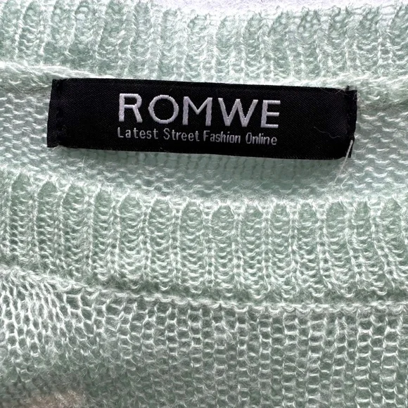 ROMWE mint distressed deer sweater sheer knit long sleeve - Picture 5 of 9